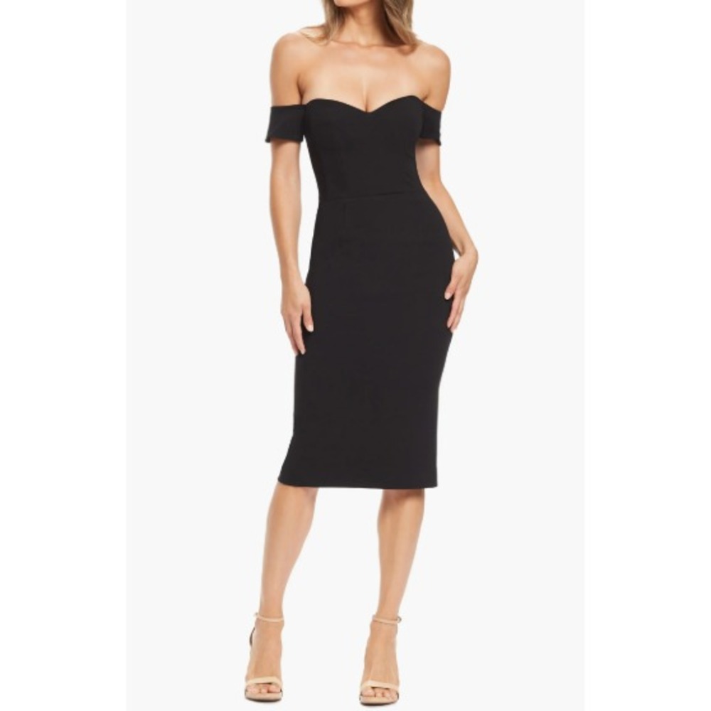 Dress the Population Bailey Off the Shoulder Bodycon Dress Womens Medium Black